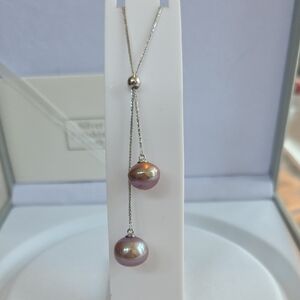 Silver and Pink Pearl Drop Necklace